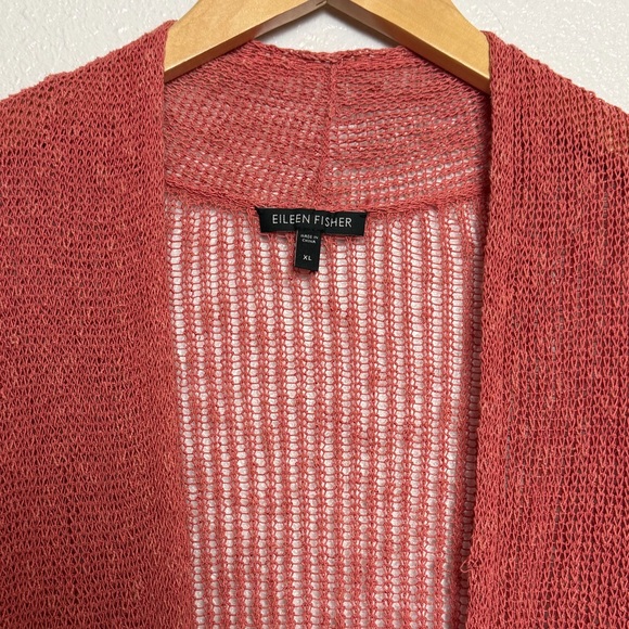 Eileen Fisher Airy Linen Grain Rib Open-Front Waterfall  Coral Cardigan XL - Picture 2 of 9